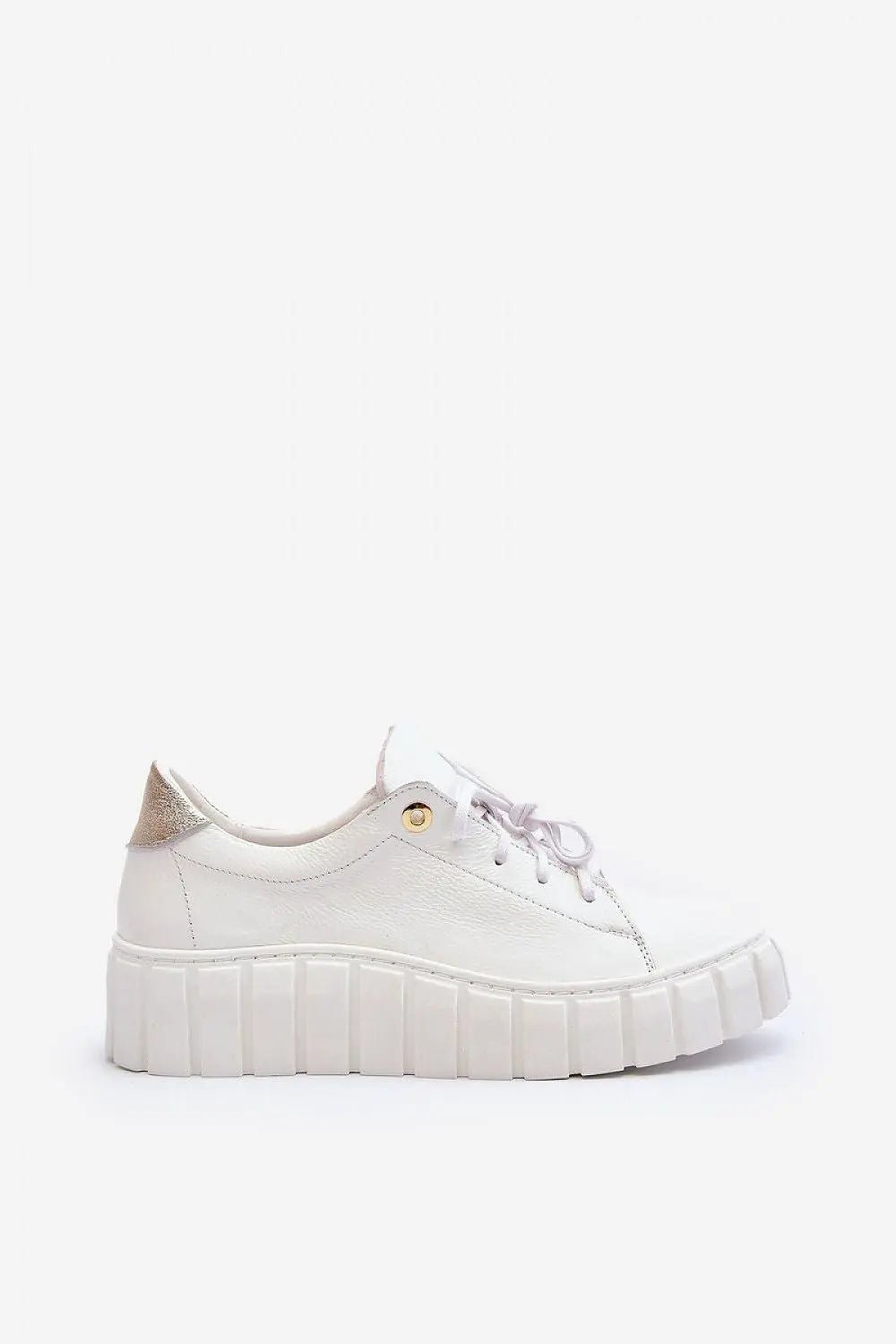 Women's Leather Low Shoes - Platform Lace-Up Flats