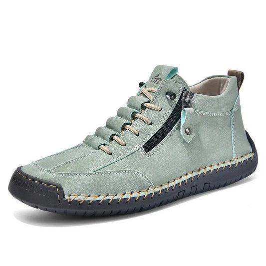 Men's Casual Leather High-Top Shoes - Retro Lace-Up Sneakers