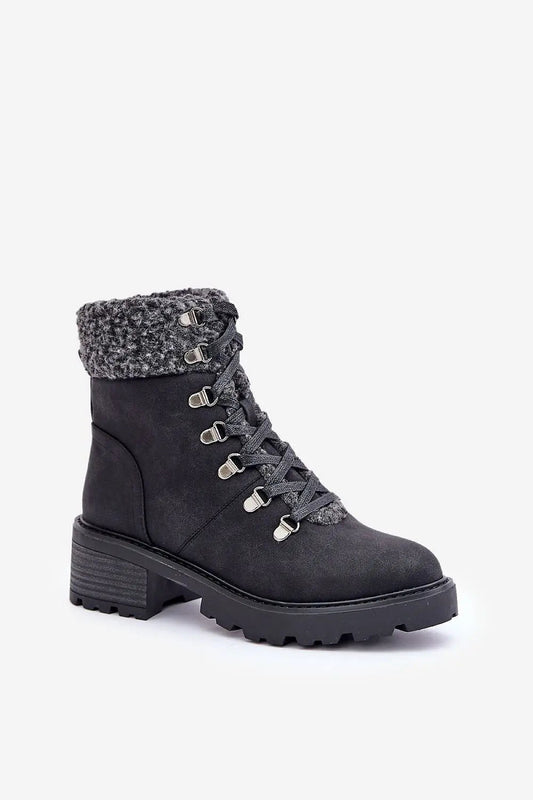 Women's Eco-Suede Trapper Boots - Sheepskin Low-Heel Booties