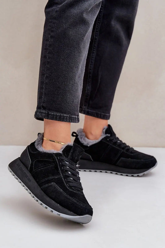 Women's Suede Sport Sneakers - Fur-Lined Casual Shoes