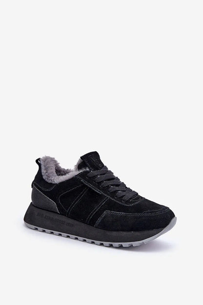 Women's Suede Sport Sneakers - Fur-Lined Casual Shoes
