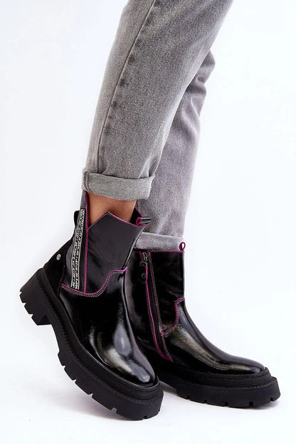 Women's Leather Ankle Boots - Elegant Low-Heel Zip Booties