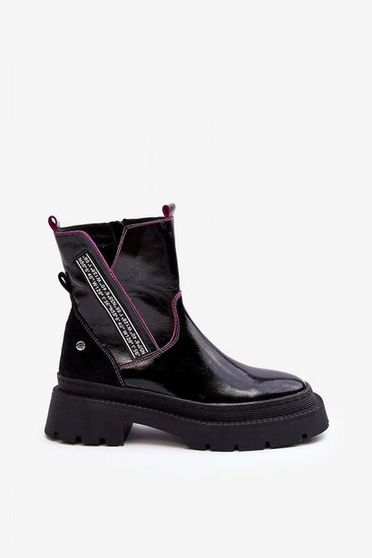 Women's Leather Ankle Boots - Elegant Low-Heel Zip Booties