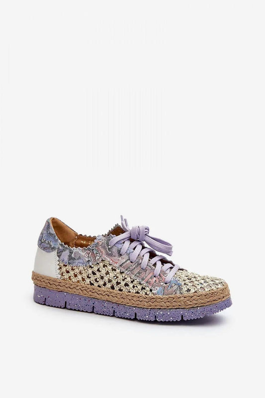 Women's Leather Half-Shoes - Elegant Plaid Detail Flats