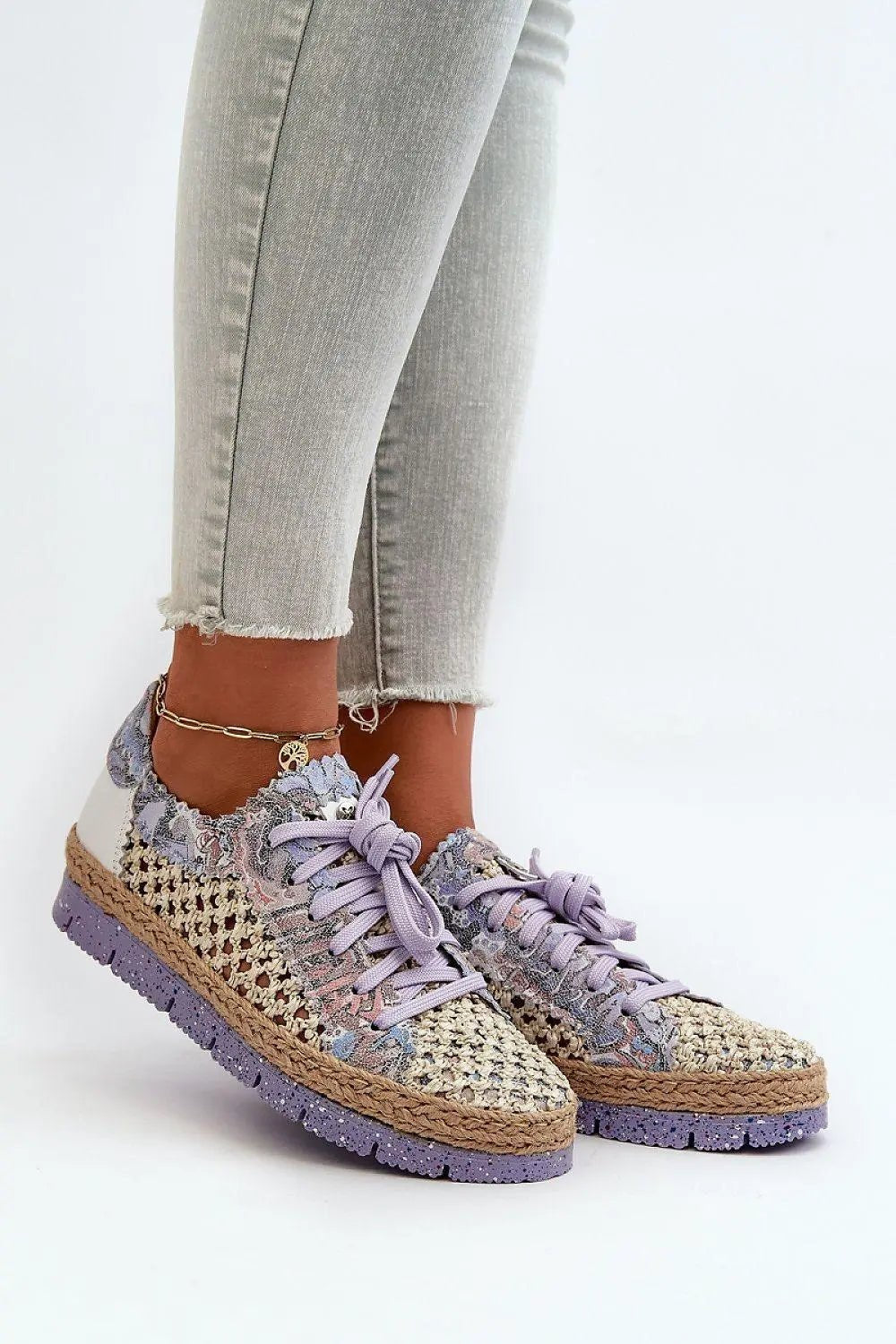 Women's Leather Half-Shoes - Elegant Plaid Detail Flats