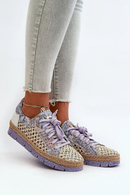 Women's Leather Half-Shoes - Elegant Plaid Detail Flats
