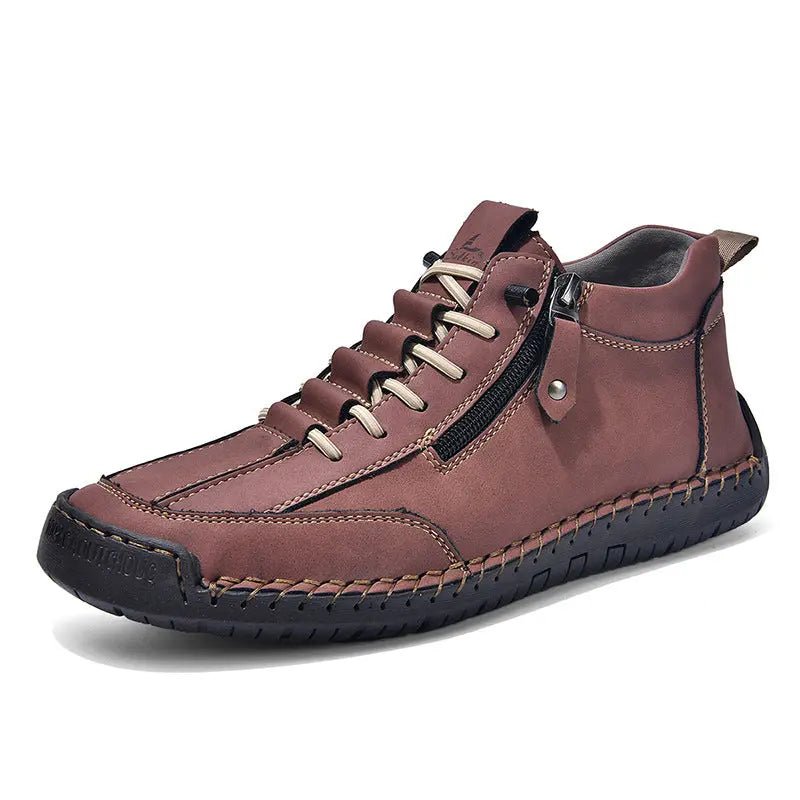 Men's Casual Leather High-Top Shoes - Retro Lace-Up Sneakers