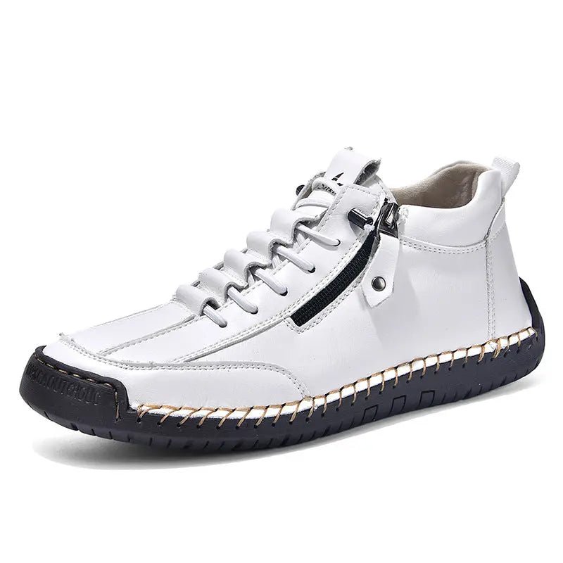 Men's Casual Leather High-Top Shoes - Retro Lace-Up Sneakers