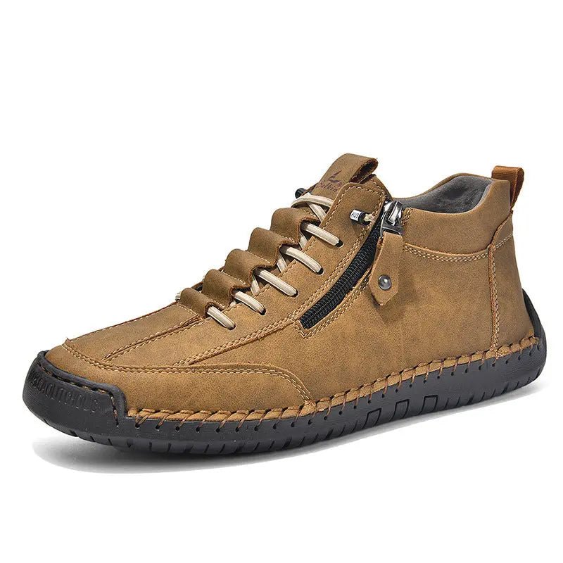 Men's Casual Leather High-Top Shoes - Retro Lace-Up Sneakers