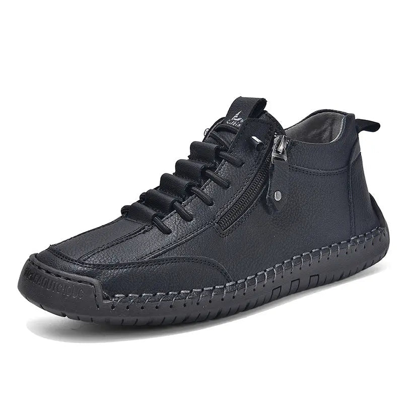 Men's Casual Leather High-Top Shoes - Retro Lace-Up Sneakers