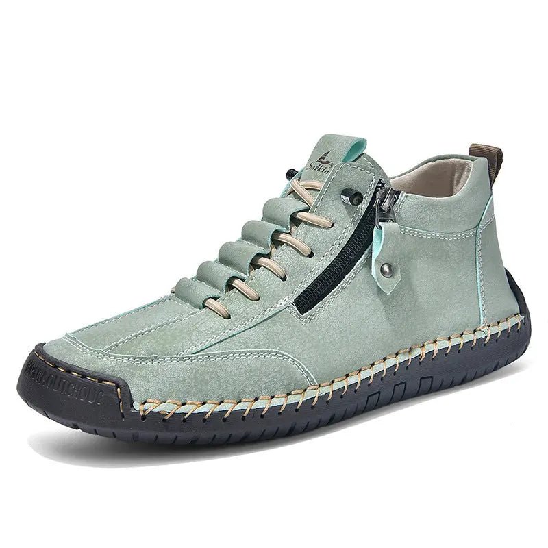 Men's Casual Leather High-Top Shoes - Retro Lace-Up Sneakers