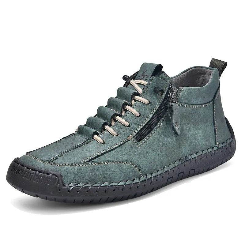 Men's Casual Leather High-Top Shoes - Retro Lace-Up Sneakers
