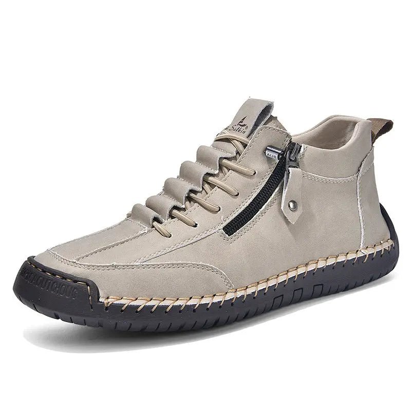 Men's Casual Leather High-Top Shoes - Retro Lace-Up Sneakers