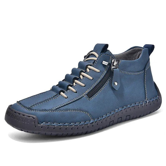 Men's Casual Leather High-Top Shoes - Retro Lace-Up Sneakers