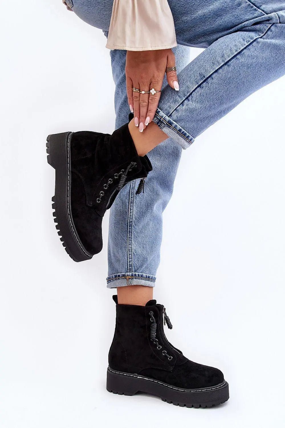 Women's Eco-Suede Trapper Boots - Platform Zip-Up Ankle Boots