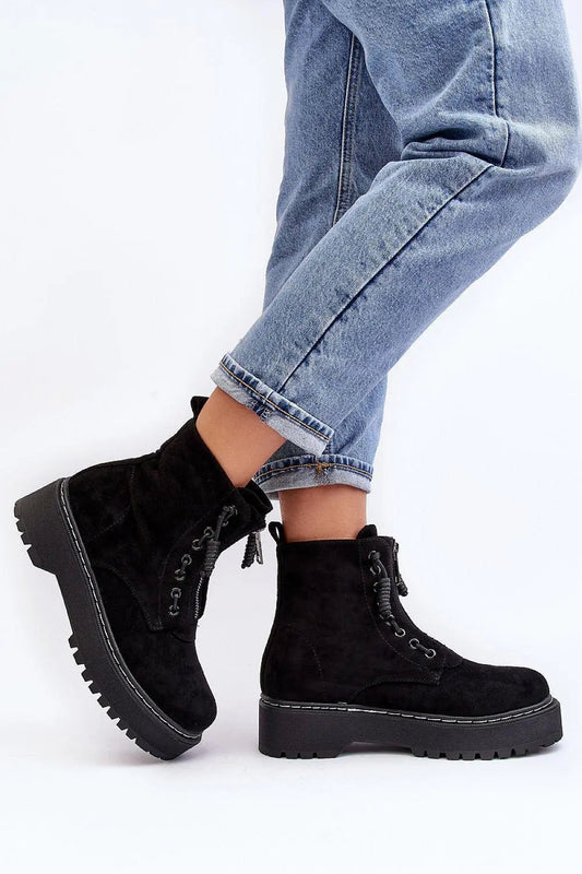 Women's Eco-Suede Trapper Boots - Platform Zip-Up Ankle Boots