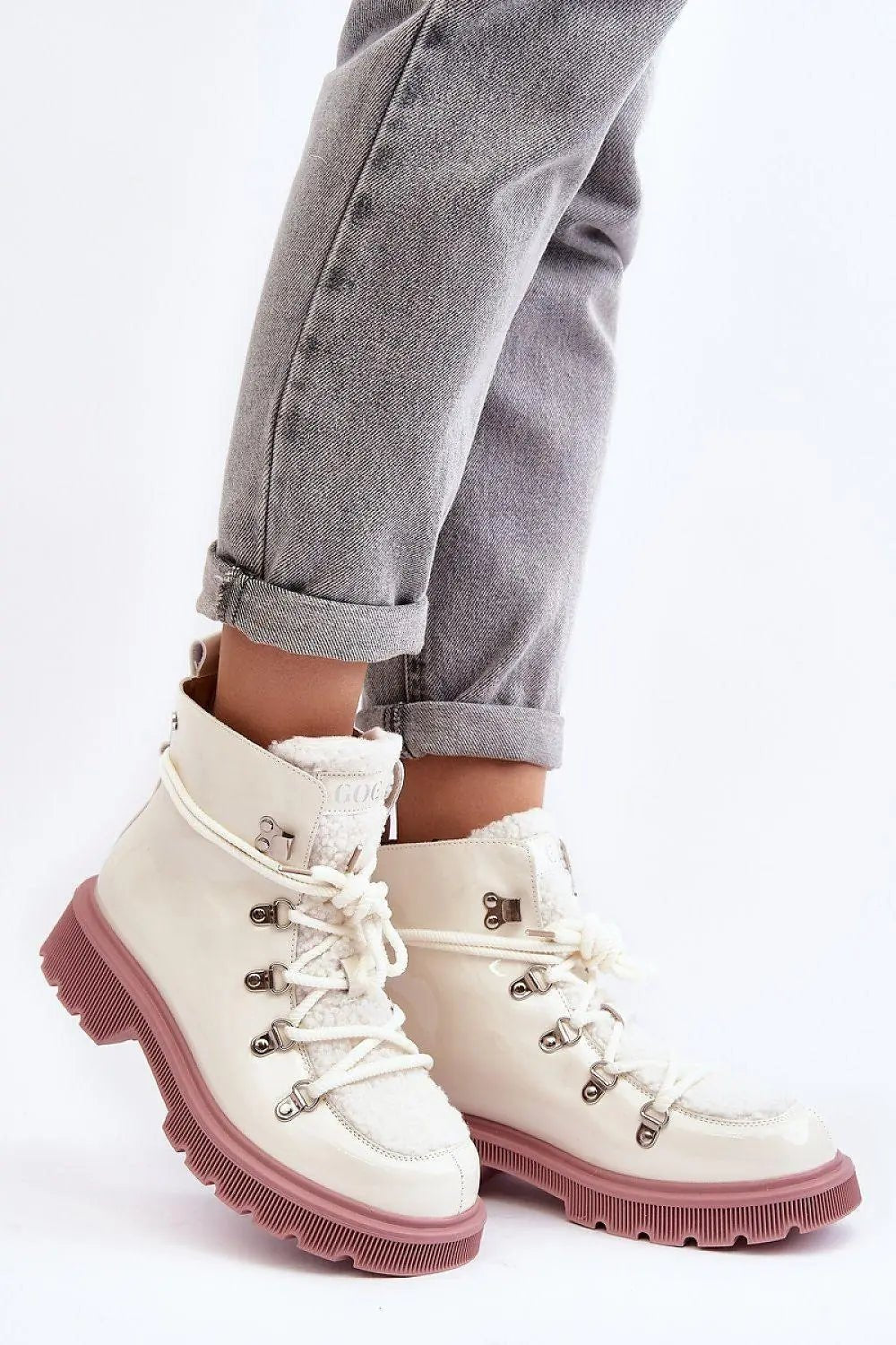 Women's Leather Trapper Boots - Lace-Up Sheepskin Flat Ankle Boots