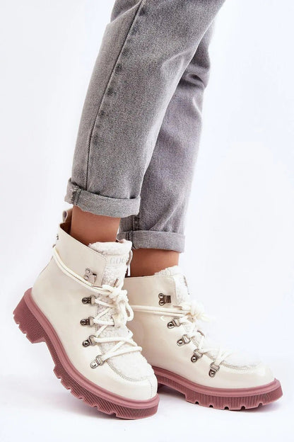 Women's Leather Trapper Boots - Lace-Up Sheepskin Flat Ankle Boots