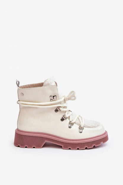 Women's Leather Trapper Boots - Lace-Up Sheepskin Flat Ankle Boots