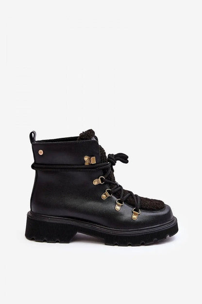 Women's Leather Trapper Boots - Lace-Up Sheepskin Flat Ankle Boots