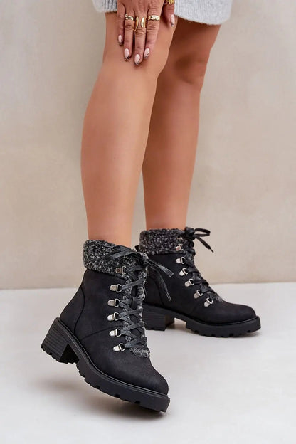 Women's Eco-Suede Trapper Boots - Sheepskin Low-Heel Booties
